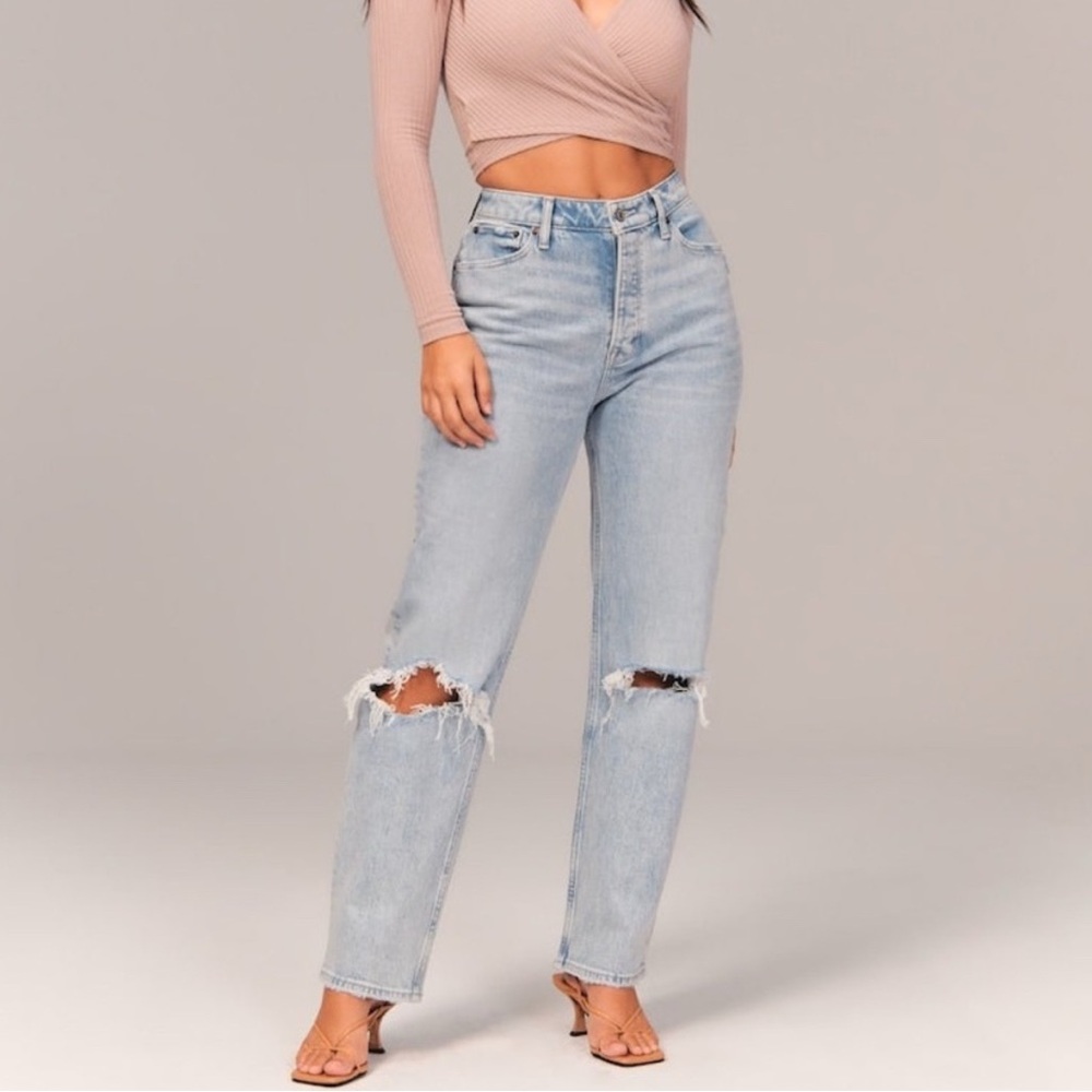 Curve Love High Rise Dad Jean - Light Blue Distressed Women's Jeans